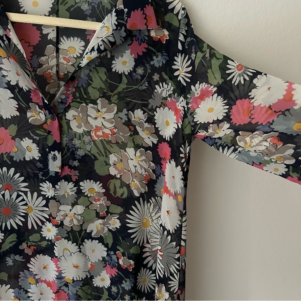 Zara Floral transparent boho blogger Midi Shirt Duster Dress Navy M - Picture 5 of 9
